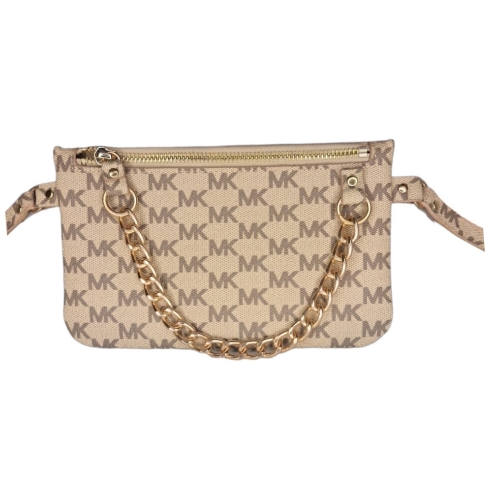 Michael Kors Belted Bag Purse Beige + Gold Travel Hands Free NWOT new